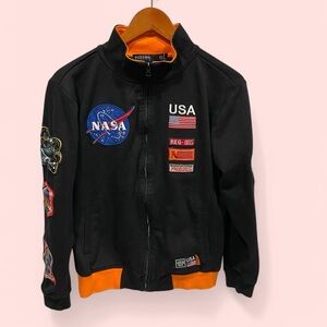 Hudson Industries space NASA USA zip front heavy sweatshirt space patches size S